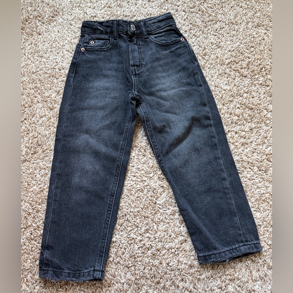 Zara Kids Black High Waisted Straight-Leg Jeans